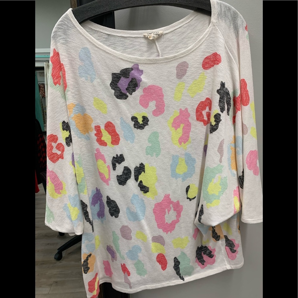 Plus size leopard print multi color top